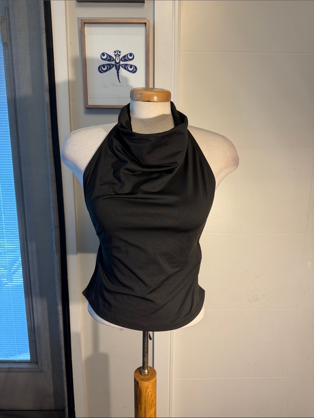 Black Draped Halter Open-back Camisole